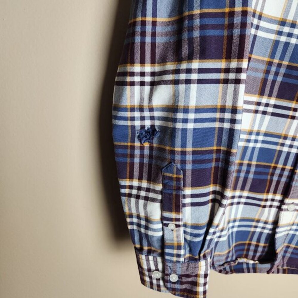 LL Bean Signature Mens Shirt M Multicolor Scotch Plaid Washed Oxford OCBD Defect - Picture 3 of 7